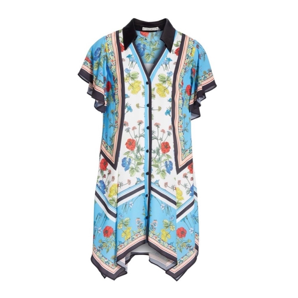 Alice + Olivia Conner Floral Scarf Handkerchief Floral Shirt Dress Size Medium - Picture 6 of 15